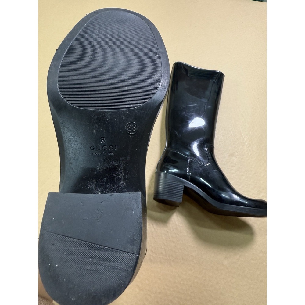 GUCCI Rain Boots High Black Interlocking GG Logo Plain Ladies' Size 38 US Size 8 - Picture 4 of 6